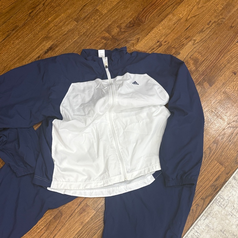 Adidas Navy and White Track suit